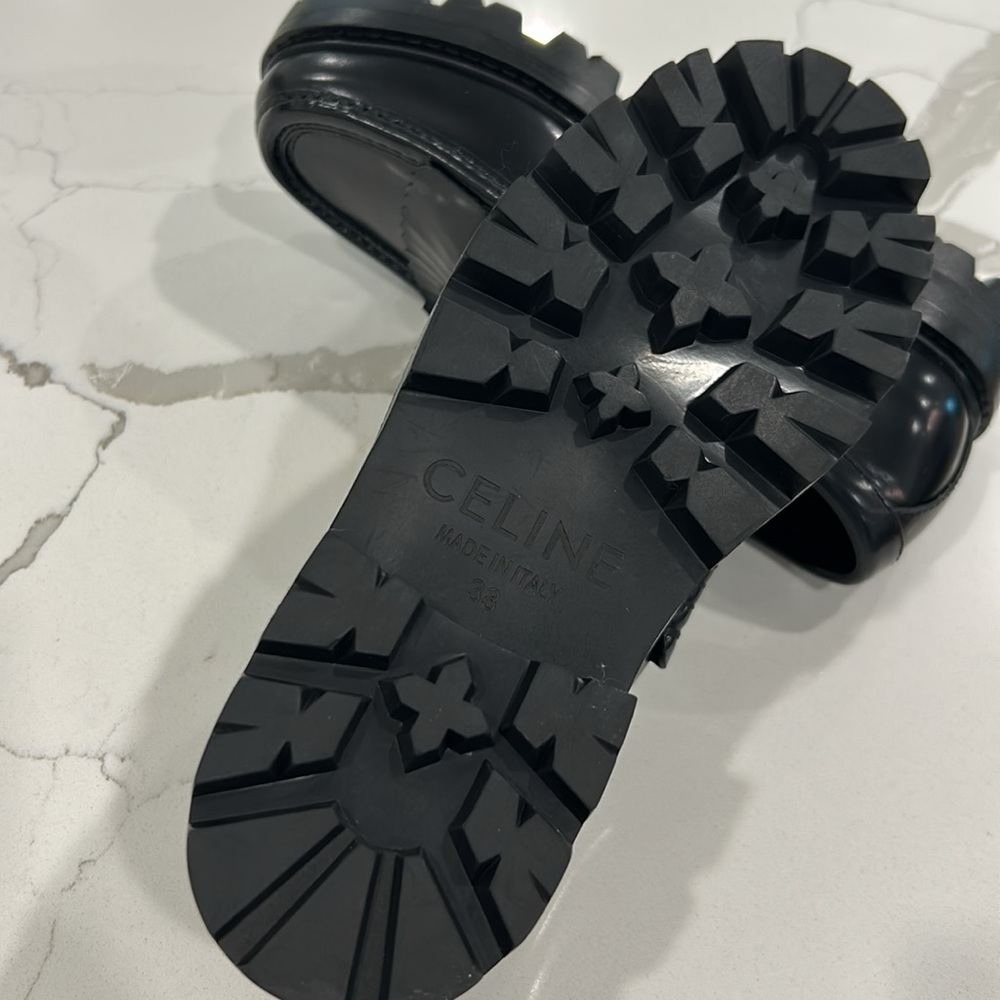 Celine Black Leather Loafers with Gold Buckle - Picture 4 of 7